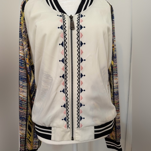 BKE Size M Women's Cream and Multicolor Bomber Jacket - Picture 3 of 15